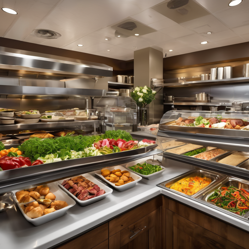 Beautifully prepared gourmet food display at deli counter with artisanal prepared meals, fresh salads and entrees